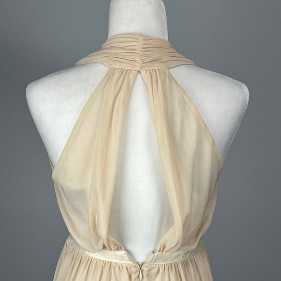 ASOS Cream Sleeveless V Neck Drapes Chiffon Halter Mini Party Dress size 2 - Picture 7 of 11